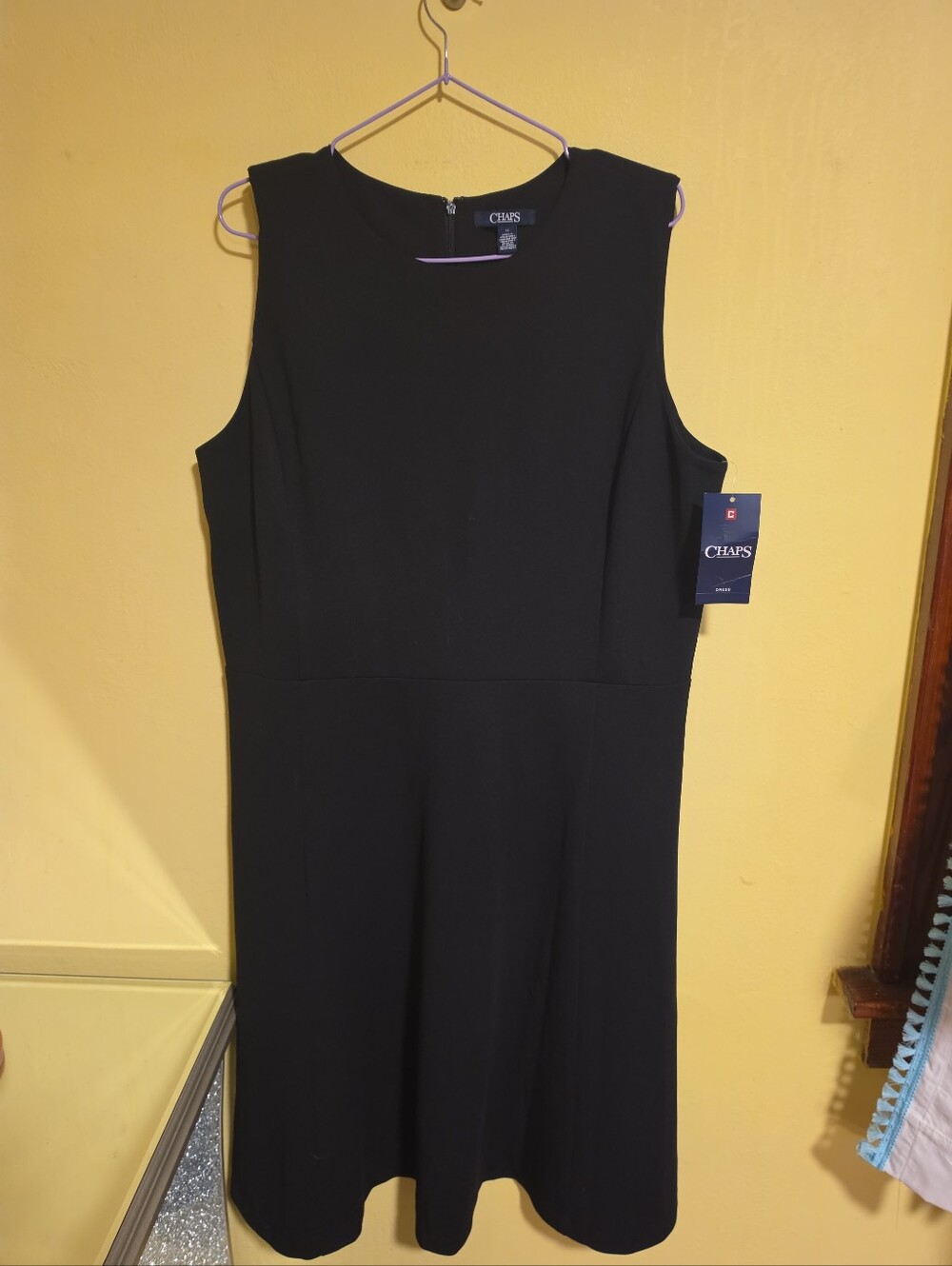 NWT Chaps Women's Size 16 Solid Black Sheath Sleeveless Dress Zipper Back